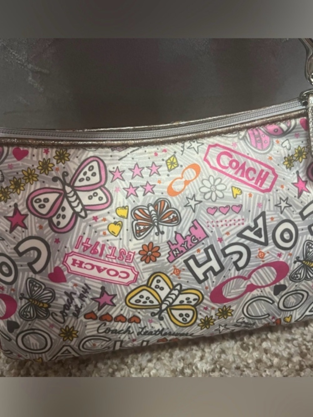COACH Poppy Butterfly Graffiti Print Butterfly Nylon Mini Shoulder Bag NWOT - Picture 9 of 16